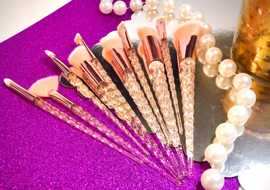 Make-up Brushes, Lt Pink Glitter Unicorn, 10pcs