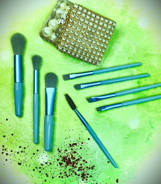 Make-up Brush set, Powder Blue, 8pc