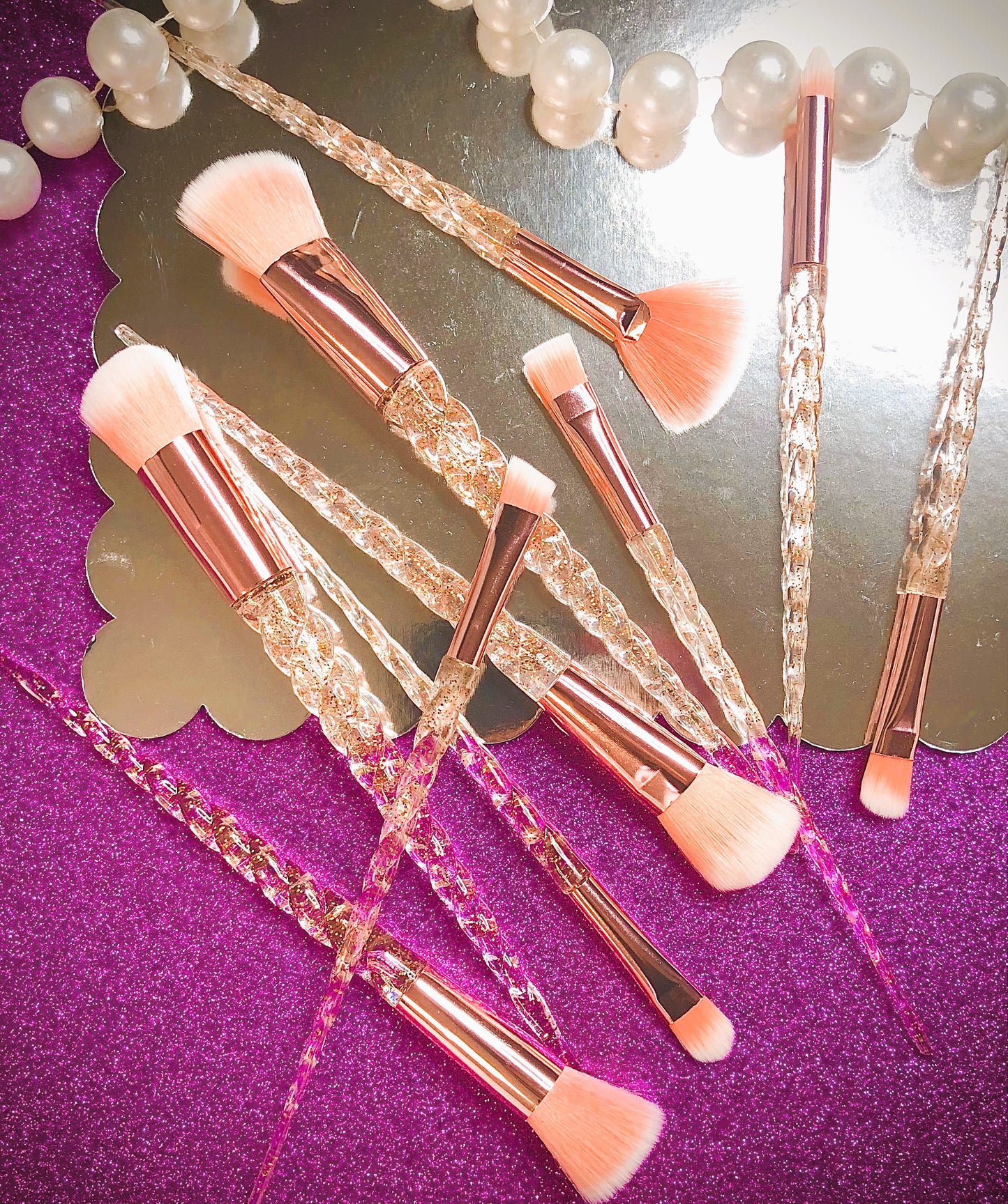 Make-up Brushes, Lt Pink Glitter Unicorn, 10pcs
