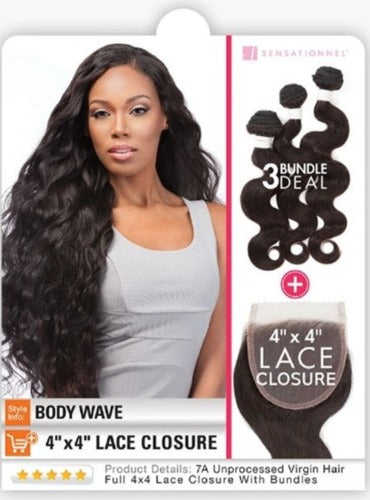 Sensationnel  Bare & Naturals (B&N 4X4 Lace Closure+Bundle Deal), Body Wave